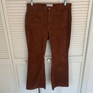 Gap 70s Flare High Rise Corduroy Pants Women 32/14S‎ Short Brown Patch Pockets